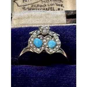 画像5: ダブルハートのターコイズ&パールリング