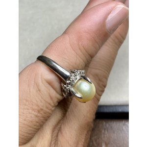 画像14: 綺麗なカラーの模造パールシルバーリング1940年イギリス