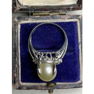 画像8: 綺麗なカラーの模造パールシルバーリング1940年イギリス