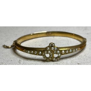 画像1: ダブルハートのシードパールバングルブレスレット1880年イギリス