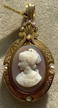 とても珍しいビクトリア時代のリバーシブルハードストーンカメオゴールドペンダントトップ1860年イギリス