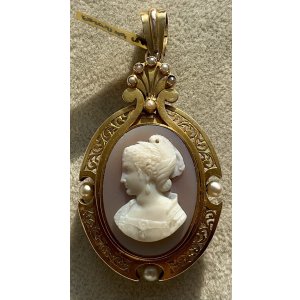 画像1: とても珍しいビクトリア時代のリバーシブルハードストーンカメオゴールドペンダントトップ1860年イギリス