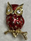 赤いフクロウのビンテージブローチ1970年イギリス