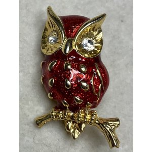 画像1: 赤いフクロウのビンテージブローチ1970年イギリス