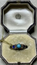 珍しい配色で綺麗なターコイズ、サファイア、ダイアモンドリング1890年イギリス
