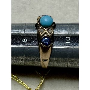 画像4: 珍しい配色で綺麗なターコイズ、サファイア、ダイアモンドリング1890年イギリス