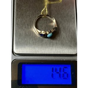 画像2: 珍しい配色で綺麗なターコイズ、サファイア、ダイアモンドリング1890年イギリス