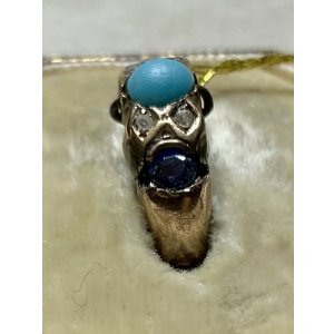 画像9: 珍しい配色で綺麗なターコイズ、サファイア、ダイアモンドリング1890年イギリス