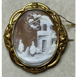画像1: 風景と透かし彫りが綺麗なシェルカメオブローチ1880年イギリス
