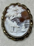 風景が素敵なビクトリア時代のシェルカメオブローチ1880年イギリス