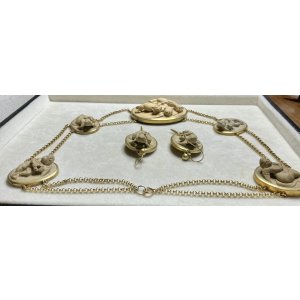 画像27: 天使がいっぱいのラーバストーンカメオネックレス＆ピアスセット1880年イギリス