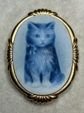 可愛い猫のハードストーンカメオブローチ&ペンダント1970年イタリア