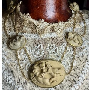 画像11: 天使がいっぱいのラーバストーンカメオネックレス＆ピアスセット1880年イギリス