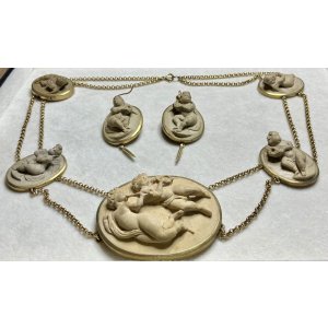 画像43: 天使がいっぱいのラーバストーンカメオネックレス＆ピアスセット1880年イギリス