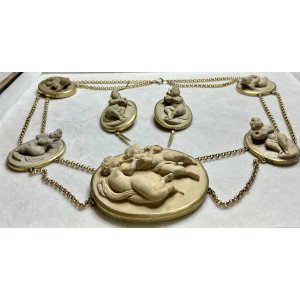 画像35: 天使がいっぱいのラーバストーンカメオネックレス＆ピアスセット1880年イギリス