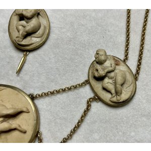 画像29: 天使がいっぱいのラーバストーンカメオネックレス＆ピアスセット1880年イギリス