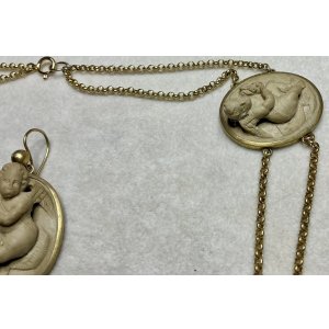 画像28: 天使がいっぱいのラーバストーンカメオネックレス＆ピアスセット1880年イギリス