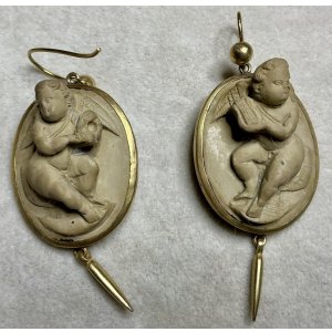 画像32: 天使がいっぱいのラーバストーンカメオネックレス＆ピアスセット1880年イギリス