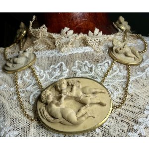 画像9: 天使がいっぱいのラーバストーンカメオネックレス＆ピアスセット1880年イギリス