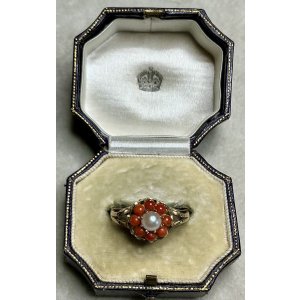 画像17: 鮮やかなサンゴとパールのリング1920年イギリス