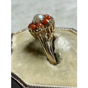 画像12: 鮮やかなサンゴとパールのリング1920年イギリス