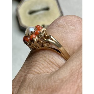 画像8: 鮮やかなサンゴとパールのリング1920年イギリス