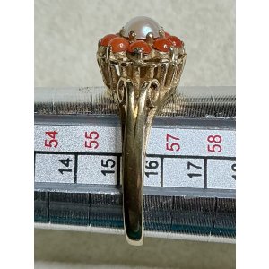 画像3: 鮮やかなサンゴとパールのリング1920年イギリス