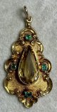 ビクトリア時代の綺麗なシトリンとエメラルドのペンダントトップ1880年イギリス