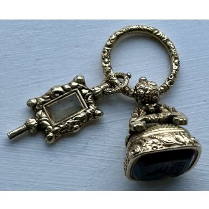 画像1: 立派な馬が彫られているインタリオシール＆ウォッチキー　ゴールドペンダント1860年