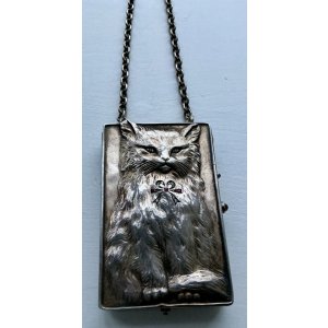 画像1: 表情が素晴らしい猫のシルバーコンパクトミラーバッグ　1911年　ルイ・クッペンハイム作