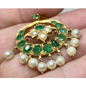 画像10: 綺麗なエメラルドとパールのペンダントトップ1900年インド