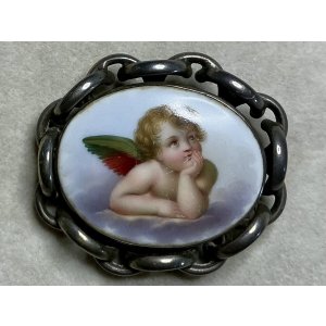 画像21: 可愛い天使のポーセリンブローチ1880年イギリス