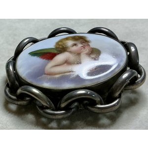 画像19: 可愛い天使のポーセリンブローチ1880年イギリス