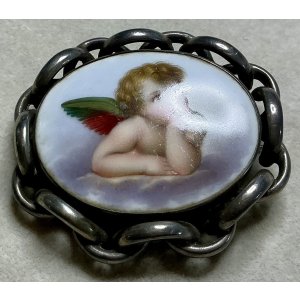 画像20: 可愛い天使のポーセリンブローチ1880年イギリス