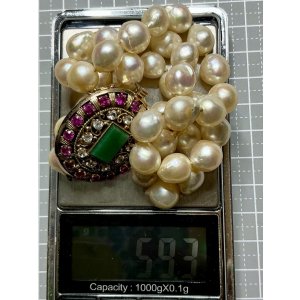 画像3: 綺麗なパールとエメラルドとルビーとダイアモンドのネックレス1920年イギリス