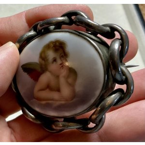 画像7: 可愛い天使のポーセリンブローチ1880年イギリス