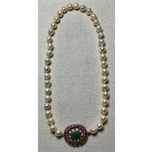 画像1: 綺麗なパールとエメラルドとルビーとダイアモンドのネックレス1920年イギリス