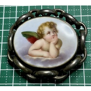 画像2: 可愛い天使のポーセリンブローチ1880年イギリス