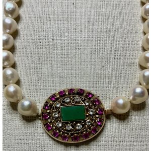 画像17: 綺麗なパールとエメラルドとルビーとダイアモンドのネックレス1920年イギリス