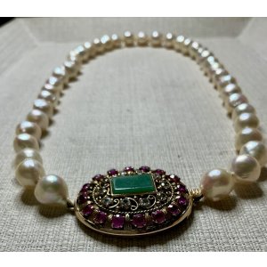 画像14: 綺麗なパールとエメラルドとルビーとダイアモンドのネックレス1920年イギリス