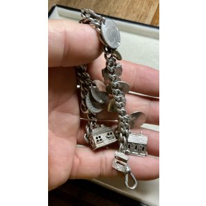 画像4: 教会、ハート、聖書が付いて素敵なシルバーチャームブレスレット1940年イギリス