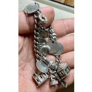 画像6: 教会、ハート、聖書が付いて素敵なシルバーチャームブレスレット1940年イギリス