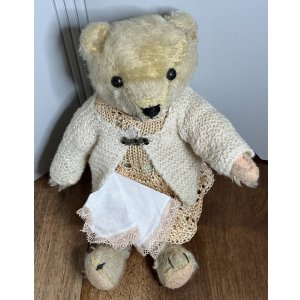 画像10: 素敵なカーディガンとクローバーのブローチとハンカチを持ったお洒落なテディベア1920年ドイツ