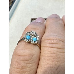 画像15: ダブルハートのターコイズ&パールリング