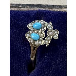 画像8: ダブルハートのターコイズ&パールリング