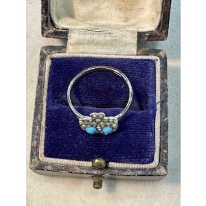 画像10: ダブルハートのターコイズ&パールリング