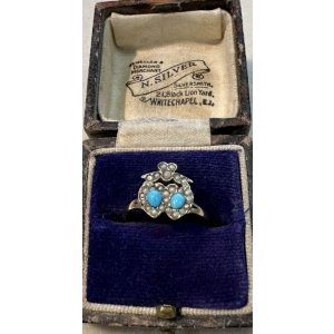 画像4: ダブルハートのターコイズ&パールリング