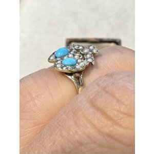 画像16: ダブルハートのターコイズ&パールリング