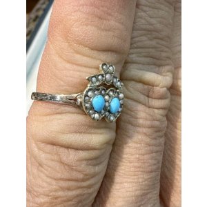 画像17: ダブルハートのターコイズ&パールリング