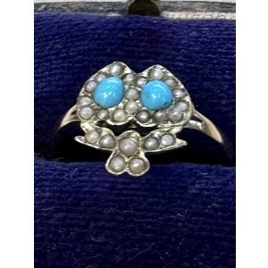 画像7: ダブルハートのターコイズ&パールリング